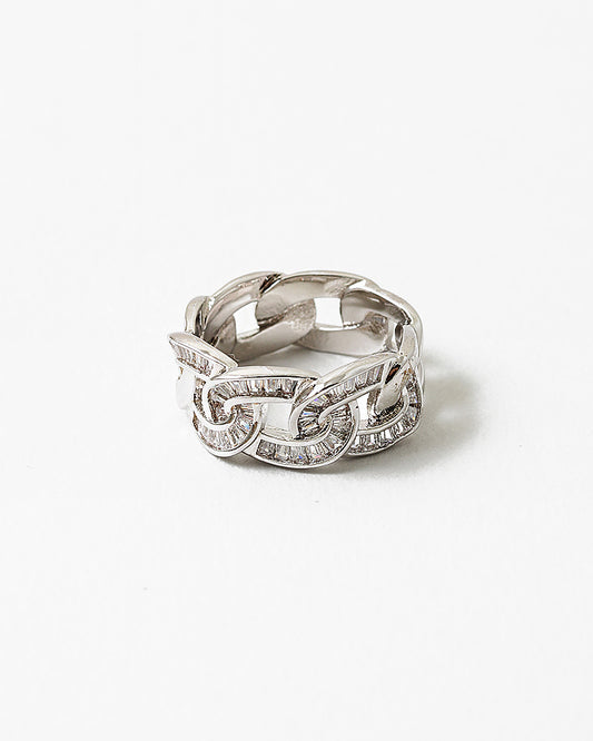 Pave Chain Link Ring Silver